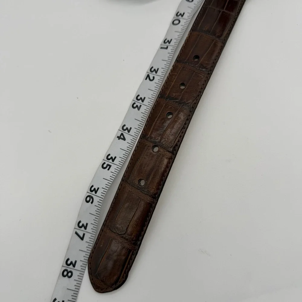 Fossil Brown Croco Embossed Leather Western Belt Silver Ornate Buckle Large
